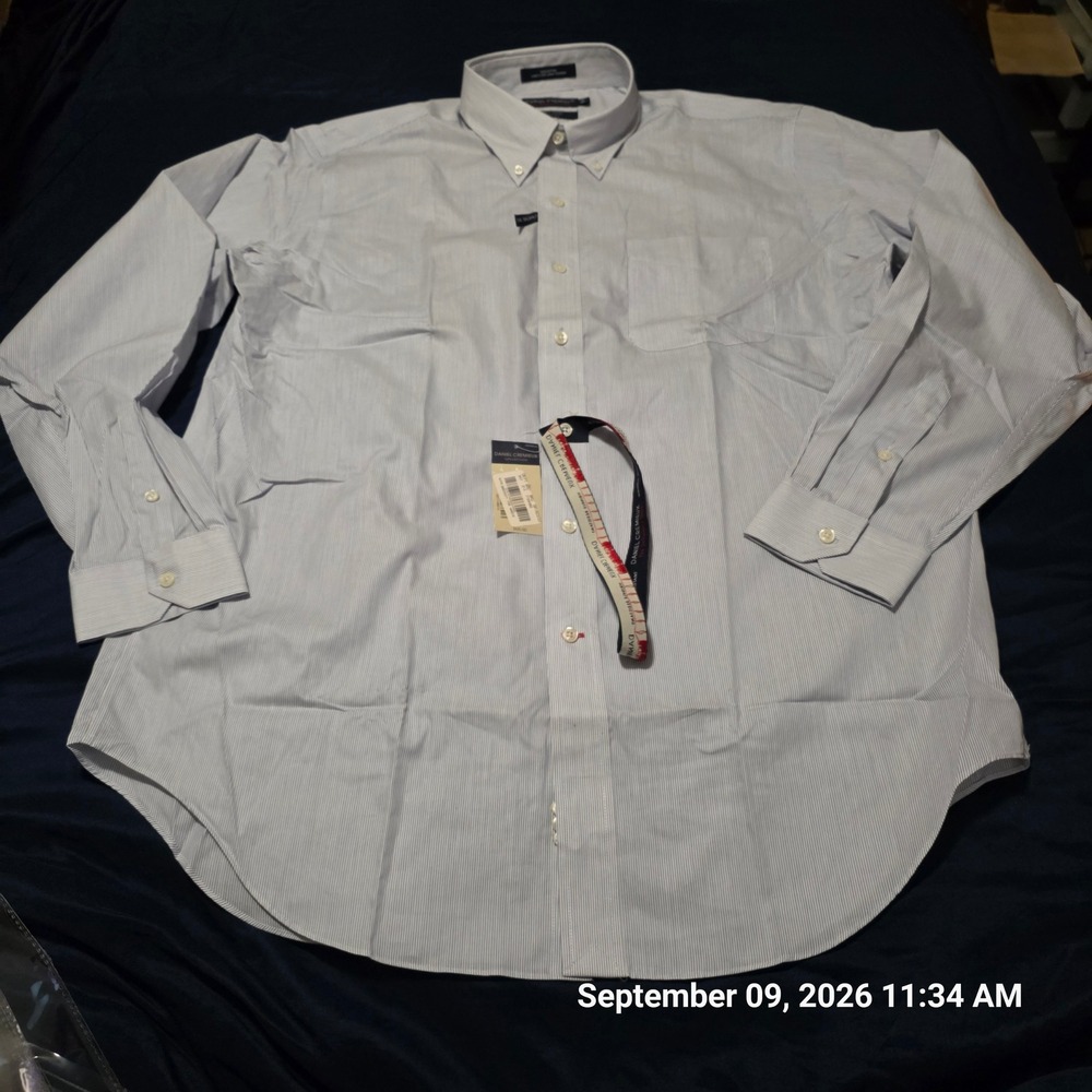 Daniel Cremieux Staney Shirt Mens 17 35 Classic Fit Blue White Stripe Cotton NWT